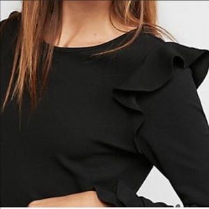 Express - Ruffle Sleeve Top Black Size Large